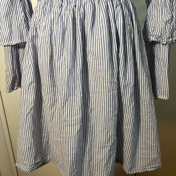 Altar'd State Boho Hippie Off Shoulder Lined Dress Blue White Stripe Size Medium - Picture 4 of 6
